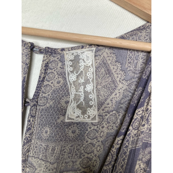 Sadie & Sage Womens Romper Purple Geometric Top Tie Waist Boat Neck Button M - Picture 11 of 11